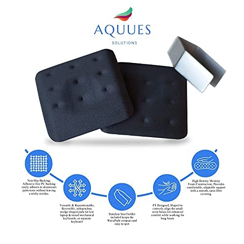 [Australia - AusPower] - WavePads by AQUUES Solutions – Two Pack Non-Slip Wrist Rests for Laptop and Keyboard Ergonomic Memory Foam Laptop Wrist Pads for Wrist Pain & Carpal Tunnel Relief, Memory Foam Wrist Support Pads 