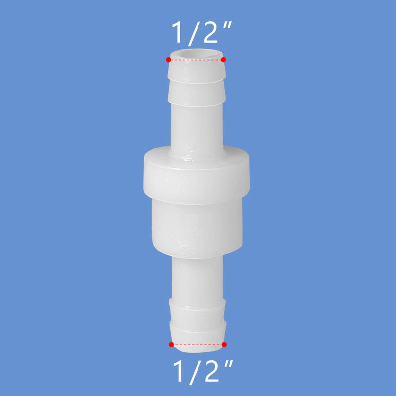 [Australia - AusPower] - Quickun 1/2" Barb Hose One Way Inline Check Valve Non Return Ozone Resistance PVDF Plastic One-Way Fuel Oil Water Gas Pump Air Check Valve, 2 Pcs 0.5 Inch 