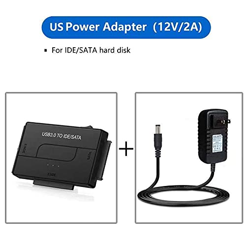 [Australia - AusPower] - USB 3.0 to SATA IDE Hard Drive Reader, YINNCEEN External Hard Drive Converter Universal Hard Drive Adapter Kit for 2.5/3.5 HDD/SSD Hard Drive Disk, Include 12V/2A Power Adapter BlackTwo 