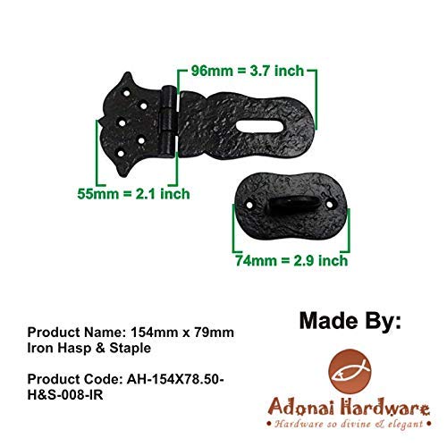[Australia - AusPower] - Adonai Hardware"Paran" Heavy Duty Antique Cast Iron Safety Locking Hasp and Staple (6" x 1 Pack, Matte Black) for Vintage Pirates Treasure Chest, Trunk, Wooden Jewelry Box, Cases, Furniture and Sheds 6 Inch x 1 Pack Matte Black Powder Coated 