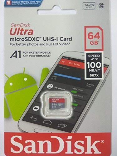 [Australia - AusPower] - 64GB Sandisk Micro Memory Card works with DJI Spark, Mavic Drone Video Camera Quadcopter SDXC MicroSD TF Flash 64G Class 10 with Everything But Stromboli Card Reader 