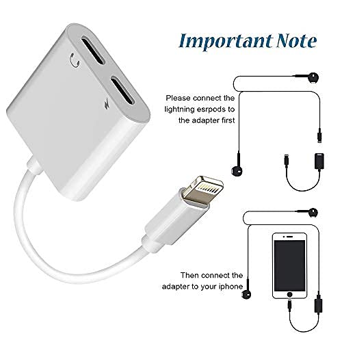 [Australia - AusPower] - [Apple MFi Certified] Dual 2in1 Lightning Headphone Audio & Charger Adapter Splitter for iPhone iPad,2 Pack iPhone Headphone Adapter Compatible for iPhone 13/12/11/XS/XS Max/XR/X/8/8plus/7/7 Plus/iPad Lightning Audio + Lightning Charge 