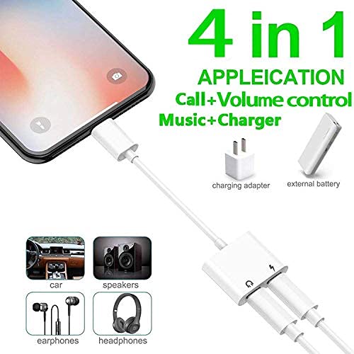 [Australia - AusPower] - [Apple MFi Certified] Dual 2in1 Lightning Headphone Audio & Charger Adapter Splitter for iPhone iPad,2 Pack iPhone Headphone Adapter Compatible for iPhone 13/12/11/XS/XS Max/XR/X/8/8plus/7/7 Plus/iPad Lightning Audio + Lightning Charge 