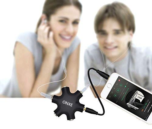 [Australia - AusPower] - Headphone Splitter,ONXE 3.5mm Stereo Audio Headset Adapter,5 Way 1 Male to 2 3 4 5 Female Splitter Cable for Mp3 Player,Mobile Phone,Laptop,PC,Headphones,Speakers（Black） Black 