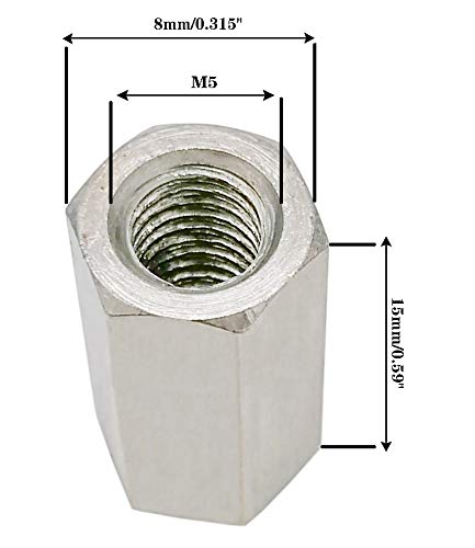 [Australia - AusPower] - Coupling Nuts 304 Stainless Steel Metric Hex,5 Pcs (M5 x 15) M5 x 15 