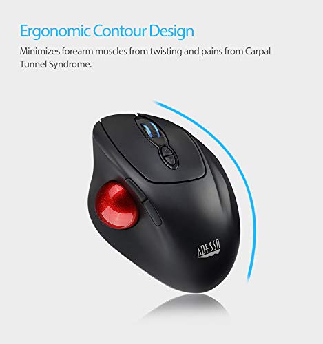 [Australia - AusPower] - Adesso iMouse T30 Wireless Ergonomic Thumb Trackball Mouse with Nano USB Receiver, Programmable 7 Button Design, and 5 Level DPI Switch 