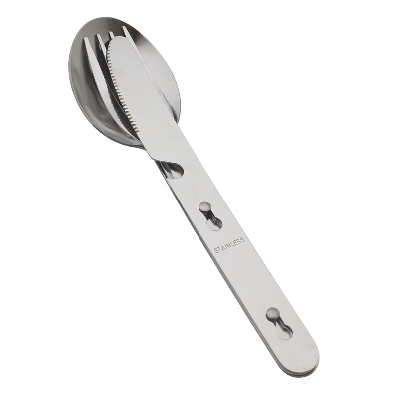 [Australia - AusPower] - 4-in-1 Camping Utensils Hiking Cutlery Set for 4, Portable Stainless Steel Flatware Spoon Fork, Knife & Bottle Opener Combo pack for Picnic Travel/Barbecue/Backpack Outdoor Gear with Carrying Bag 