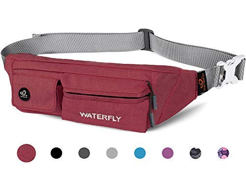 [Australia - AusPower] - WATERFLY Fanny Pack for Women Men Water Resistant Small Waist Pouch Slim Belt Bag with 4 Pockets for Running Travelling Hiking Walking Lightweight Crossbody Chest Bag Fit All Phones Wine red 