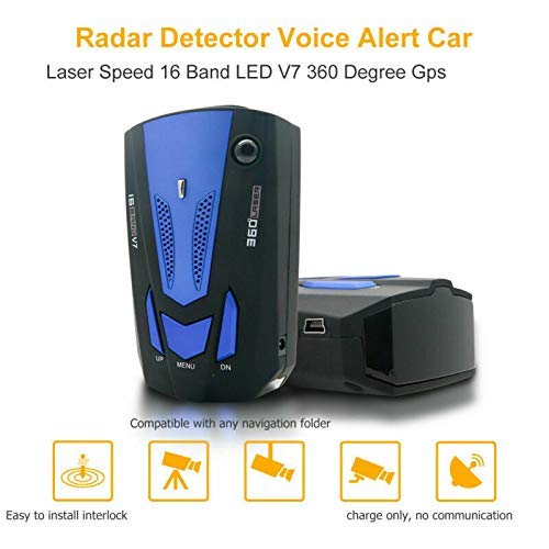 [Australia - AusPower] - Car 16 Band V7 360 Degree GPS Speed Safety Anti-Laser Detector Voice Alarm Vehicle Radar Detector, Blue 
