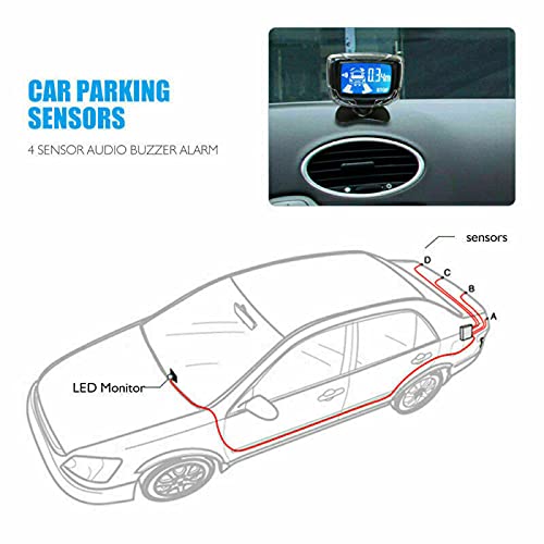 [Australia - AusPower] - 4 LED Car Parking Radar Sensor Buzzer Alarm Backup Reverse System Kit universal NEW Car Parking Rear Reverse 4 Sensors Kit Buzzer Radar LED Display Alarm System 