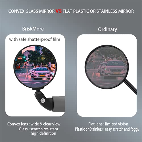 [Australia - AusPower] - BriskMore Bike Mirrors,Bike Bar End Mirror, HD Glass Convex Lens Bicycle Rearview Mirror, 2PCS Safe Cycling Rear View Mirror 