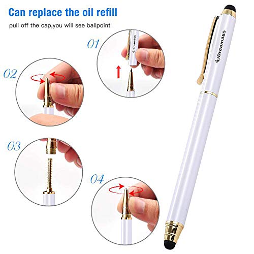 [Australia - AusPower] - 3-in-1 Stylus Pens for Touch Screens,Capactive Stylus for Smartphones,Tablets(5.7 inch Length)-Extra 2 Refills+8 Rubber Tips-Black/Gold,Pearl White/Gold Pearl White/Gold,Black/Gold 