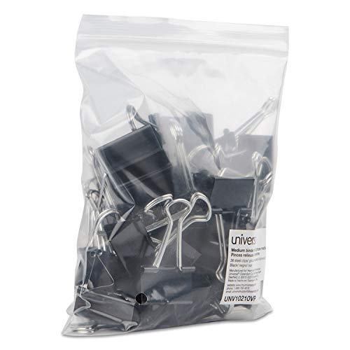 [Australia - AusPower] - Universal 10210VP Medium Binder Clips, Zip-Seal Bag, 5/8-Inch Capacity, 1 1/4-Inch Wide, Black, 36/Bag 