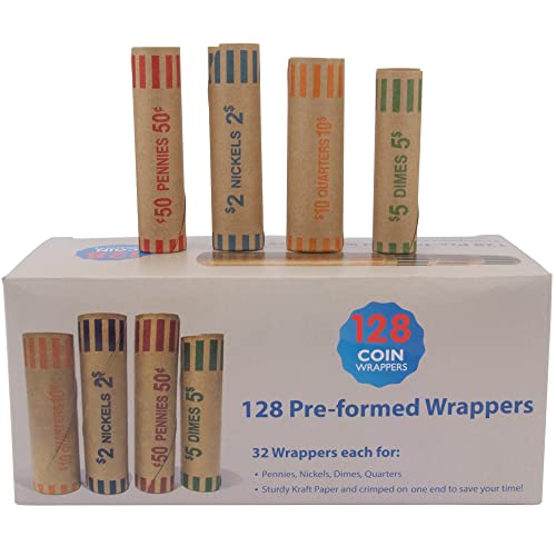 [Australia - AusPower] - L LIKED 128 Assorted Preformed Coin Wrappers Rolls - Quarters, Pennies, Nickels and Dimes (128 Assorted) 