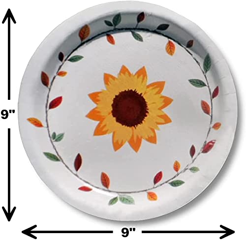 [Australia - AusPower] - Thanksgiving Fall Party Paper Disposable Plates Napkins and Platters - Service for 14 - 18 Dinner Plates 14 Folded Napkins 6 Platters - Sunflowers and Fall Leaf Wreath 
