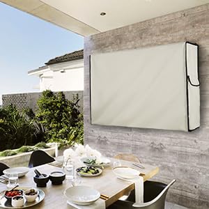 [Australia - AusPower] - Porch Shield 56-60 inches Outdoor TV Cover Universal Weatherproof Protector for LCD LED Plasma Flat TV Screen Compatible with Wall Mounts and Stands Beige 56‘’-60‘’ 