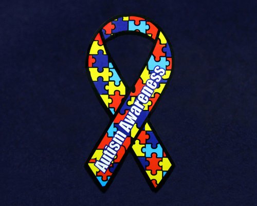 [Australia - AusPower] - 50 Large Paper Autism Ribbons for Decoration or Fundraising - Autism Awareness Puzzle Piece Ribbon Cut Outs (1 Pack/50 Ribbons) 