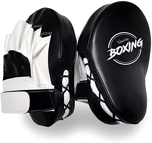[Australia - AusPower] - Valleycomfy Boxing Curved Focus Punching Mitts- Leatherette Training Hand Pads,Ideal for Karate, Muay Thai Kick, Sparring, Dojo, Martial Arts Black White 