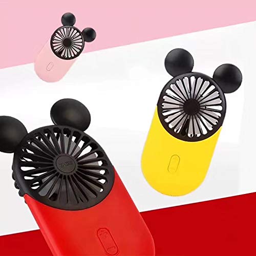 [Australia - AusPower] - Kbinter Cute Personal Mini Fan, Handheld & Portable USB Rechargeable Fan with Beautiful LED Light, 3 Adjustable Speeds, Portable Holder, for Indoor Or Outdoor Activities, Cute Mouse (Yellow) Yellow 