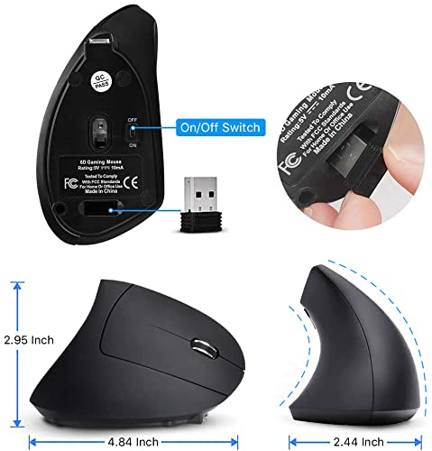 [Australia - AusPower] - Ergonomic Wireless Mouse Letaclanic Unique Rechargeable Optical Vertical Mouse, 2.4G 5.0 Bluetooth Mouse Ergonomic with 6 Buttons, 800/1200/1600 DPI Wireless Mouse for Laptop,Desktop,PC,MacBook Ergonomics Mouse 