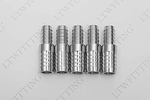 [Australia - AusPower] - LTWFITTING Bar Production Stainless Steel 316 Barb Splicer Mender 1/2" Hose ID x 3/8" Hose ID Fitting Air Water Fuel Boat (Pack of 5) 