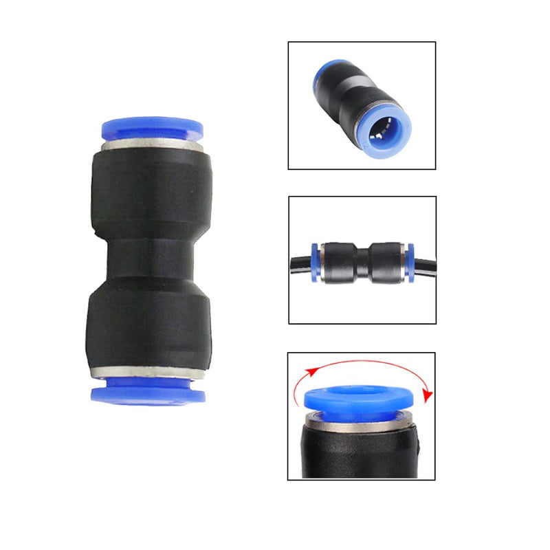 [Australia - AusPower] - Straight Push Connectors, 4/6/8/10/12 mm Quick Release Plastic Push to Connect Fittings Kit, 50 Pcs Air Line Fittings for 5/32 1/4 5/16 3/8 1/2 Tube 