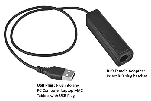 [Australia - AusPower] - RJ9 Plug to USB Headset Adapter Compatible with Plantronics Jabra Sennheiser Wireless DECT Headsets for Use with Computers PC Laptop Mac Tablet Window Softphones Devices 