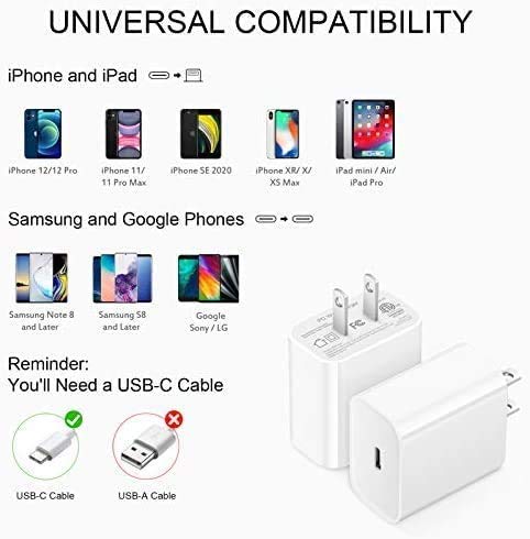 [Australia - AusPower] - USB C Charger, 2-Pack 20W iPhone Fast Charger Type C Wall Charging Adapter, PD 3.0 Durable Compact for iPhone 12/12 Mini/12 Pro/12 Pro Max/11, Pro,Galaxy,Pixel,Switch 