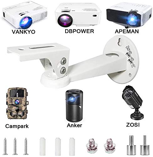[Australia - AusPower] - Universal Projector Wall Mount Angle Adjustable 360°Rotation 7.8” Length 7.7 lbs Load Projector Hanger with Mounting Screw Thread Adapters as Mini Projector Camera Camcorder Mount White 7.8 in 