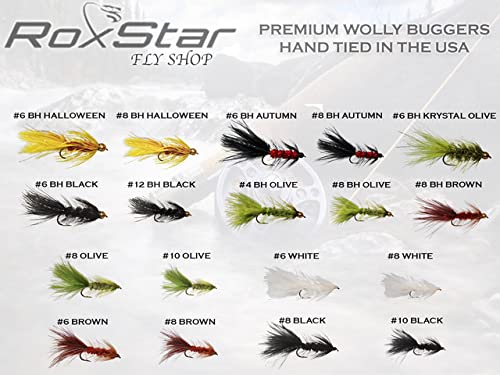 [Australia - AusPower] - RoxStar Lures - Fly Fishing Shop | Woolly Bugger Trout & Bass Fly Assortment Box| Premium Hand Tied Streamer Flies | Gift Box Included. Proudly Made in The USA. (Premium Woolly Bugger Wet Fly 18pk) 