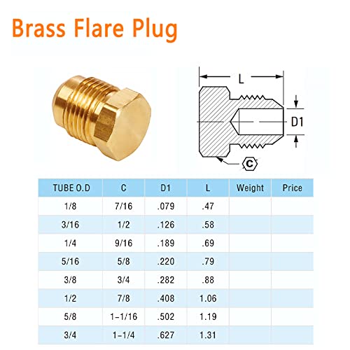 [Australia - AusPower] - ANPTGHT 5PCS Brass Flared Plug 3/8" Tube OD, SAE 45 Degree Flare Tube Fitting Brass Seal Plug Hex Flare Plug 3/8" OD-5 Pack 