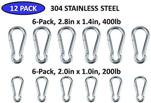 [Australia - AusPower] - Branded Boards Heavy Duty Bushcraft Stainless Steel Carabiner Spring Snap Clip Link Hooks. 200-400lb Load. 6 Packs 12 Packs 