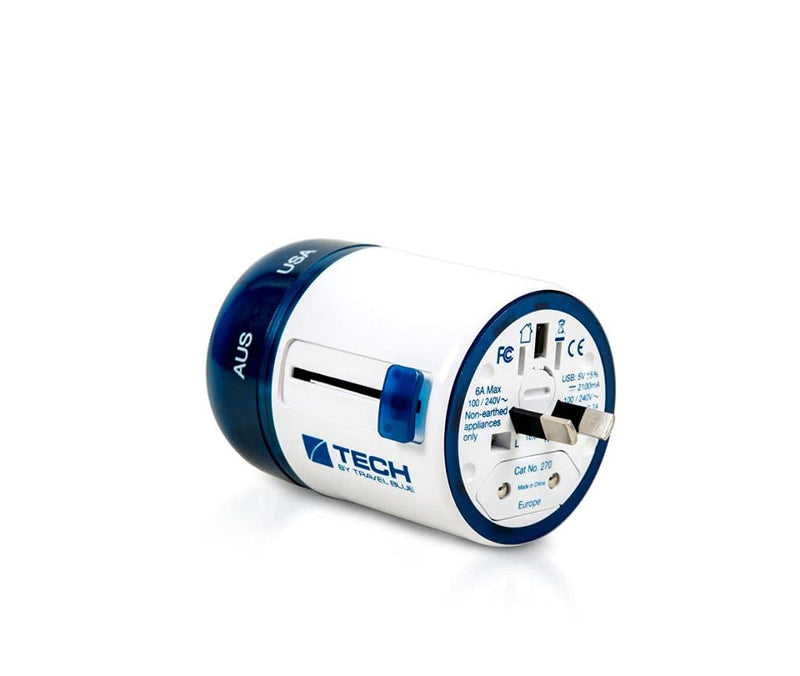 [Australia - AusPower] - TRAVEL BLUE Twist and Slide with Dual USB Charger World all-in-one International Power Adapter Travel Accessories Portable Wall Charger Connecting made easy! 
