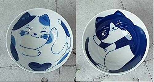[Australia - AusPower] - Minorutouki Cat Design"NEKOCHIGURA" Rice Bowl MIKE & HACHIWARE Small Size 2 pattern set φ4.6×H2.4in 6.63oz Made in Japan 