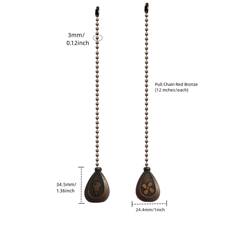 [Australia - AusPower] - QLXHBOT Ceiling Fan Pull Chain Set,Decorative Fan Pull Chain Pendant Extension, 12 Inches Lighting & Fan Beaded Ball Chain Extender with Connector - 2 Pcs 