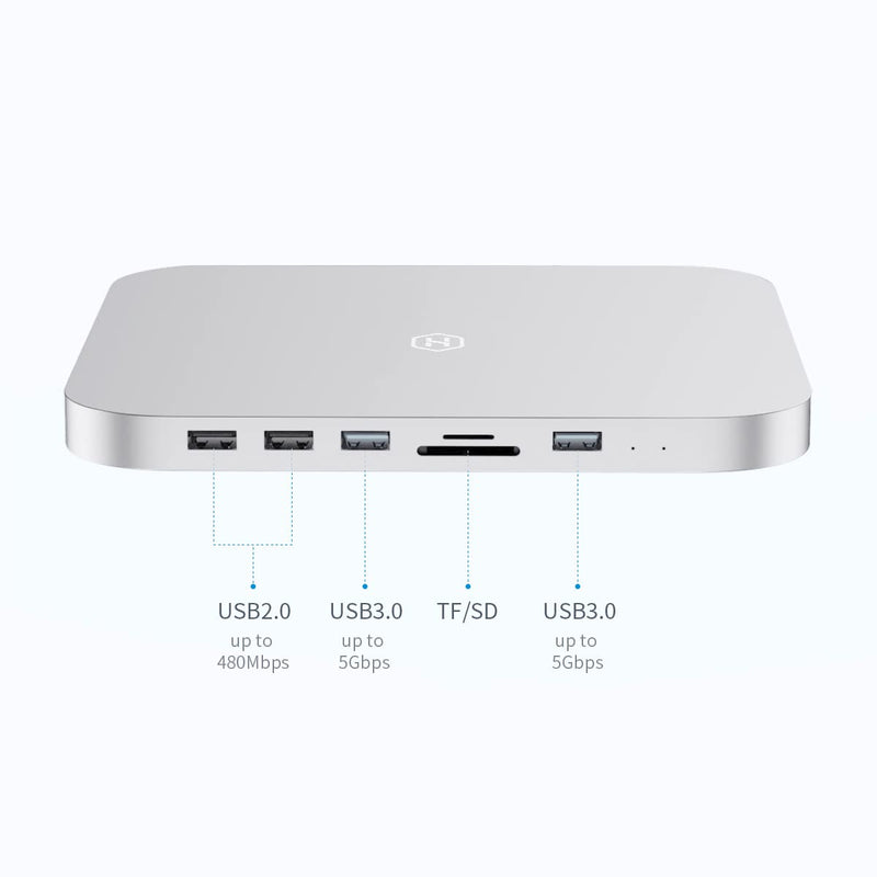 [Australia - AusPower] - USB-C Hub with Hard Drive Enclosure, Hagibis Type-C Docking Station & Stand for Mac Mini, Mac Studio M1 Max Ultra with SATA, USB 3.0, SD/TF Card Reader and USB2.0 for Laptop (Silver For Mac Mini 2020) Silver For Mac Mini 2020 
