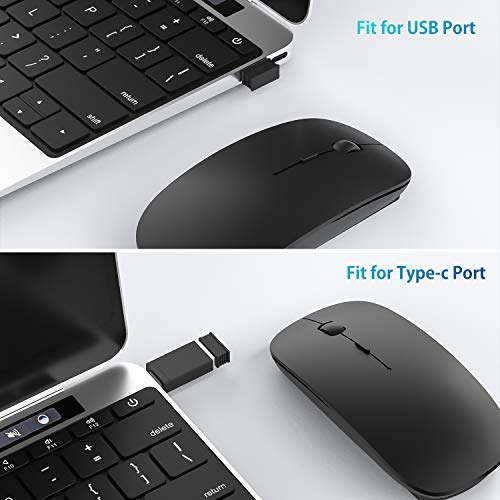 [Australia - AusPower] - OKIMO Rechargeable Wireless Mouse, 2.4Ghz Silent Computer Office Portable Slim Optical Mouse with USB Receiver Type-C, 3-Level Adjustable DPI for Laptop, Computer, MacBook, Notebook, PC (Black) 