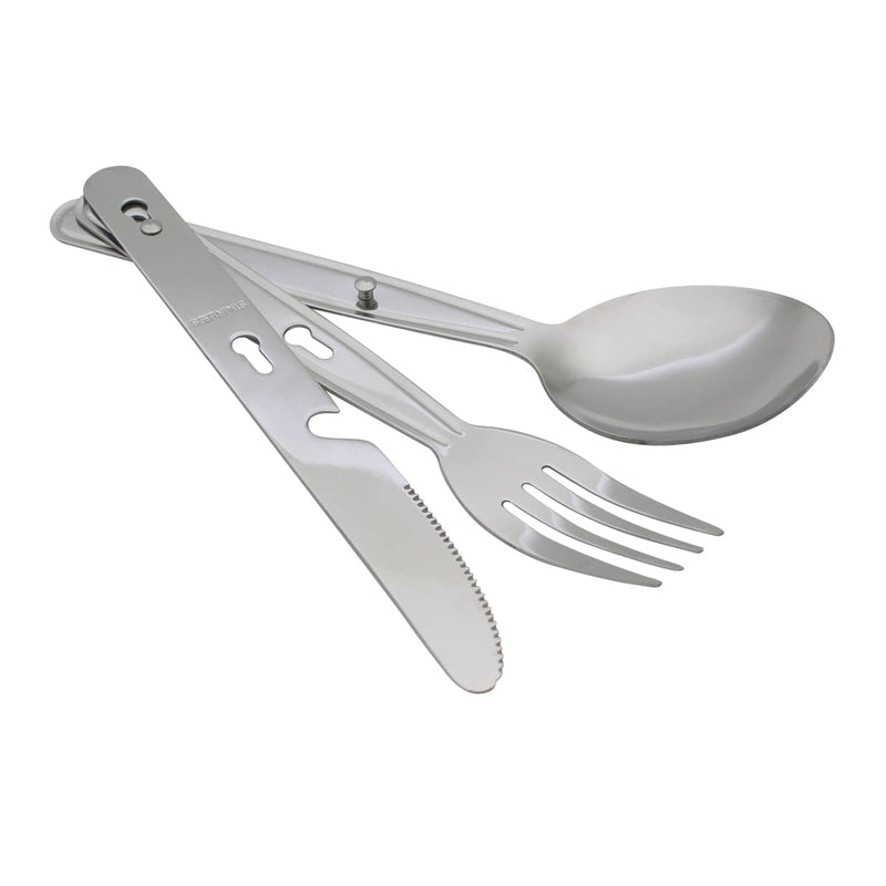 [Australia - AusPower] - 4-in-1 Camping Utensils Hiking Cutlery Set for 4, Portable Stainless Steel Flatware Spoon Fork, Knife & Bottle Opener Combo pack for Picnic Travel/Barbecue/Backpack Outdoor Gear with Carrying Bag 