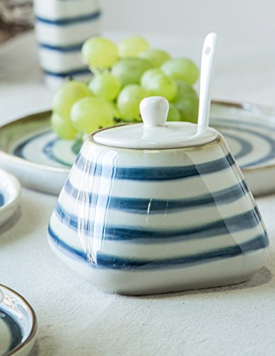 [Australia - AusPower] - CHOOLD Vintage Hand-Painted Ceramic Spice Jar with Lid Spoon Seasoning Box Condiment Pots Spice Racks for Kitchen Restaurant Housewarming Gift Stripe 