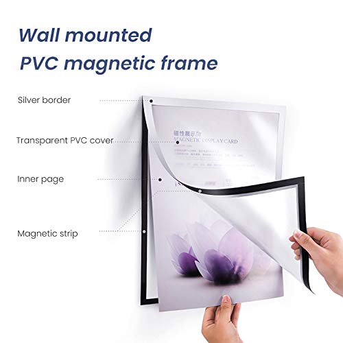[Australia - AusPower] - JIUYE A4 Self Adhesive Magnetic Display Frame,Dual Side Transparent Magnetic Window Sign Holder for Office/Store/School as Shop Window Notice/Schedule (A4 6Pcs, Silver) A4 6Pcs 