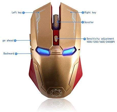 [Australia - AusPower] - Wireless Mouse 2.4G Portable Mobile Optical Iron Man Mouse with USB Nano Receiver, 3 Adjustable DPI Levels, 6 Buttons for Notebook, PC, Laptop, Computer, MacBook - Gold 