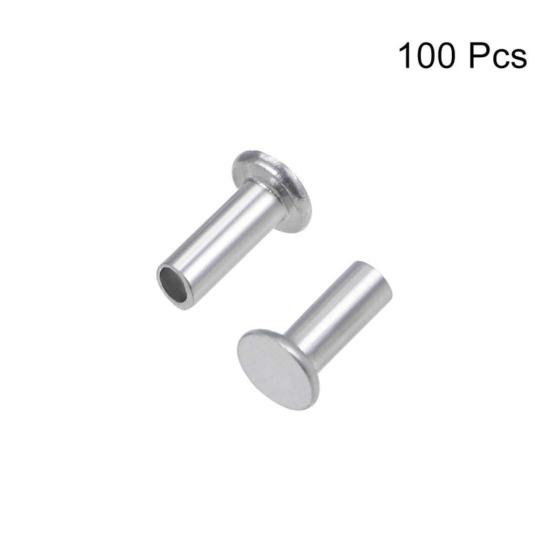 [Australia - AusPower] - uxcell 100 Pcs 2mm x 5mm Aluminum Flat Head Semi-Tubular Rivets Silver Tone M2 x 5mm 