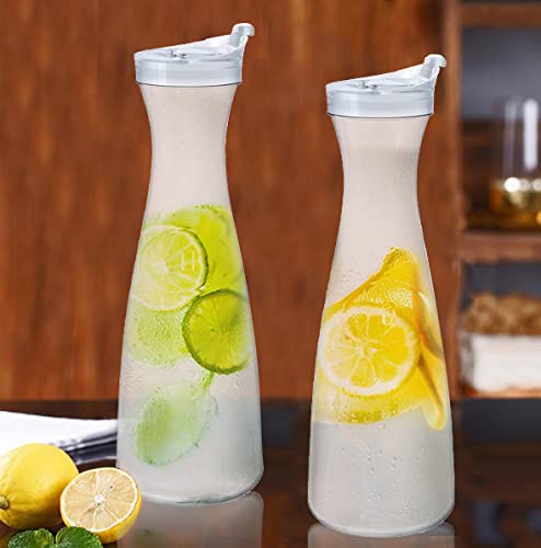 [Australia - AusPower] - Jucoan 2 Pack 50 oz Plastic Carafe Water Pitcher, Clear Beverage Carafe with Flip Top Lid, Narrow Neck for Iced Tea, Powdered Juice, Cold Brew, Lemonade 