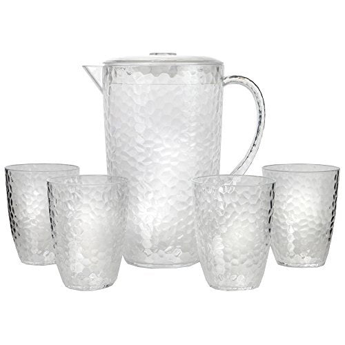 [Australia - AusPower] - Home-X - Plastic Pitcher Set with Hammered Design, 64 oz Pitcher and 4 Matching Tumblers, Perfect Kitchenware Gift for Dinner Parties, Barbecues, Celebrations and Friendly Get-Togethers 