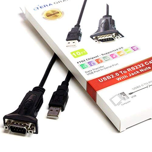[Australia - AusPower] - Tera Grand - Premium USB 2.0 to RS232 Serial DB9 Adapter Cable 10 Feet - Supports Windows 11, 10, 8, 7, Vista, XP, 2000, 98, Linux and Mac - Built with FTDI Chipset and Hex Jack Nuts 10 ft 