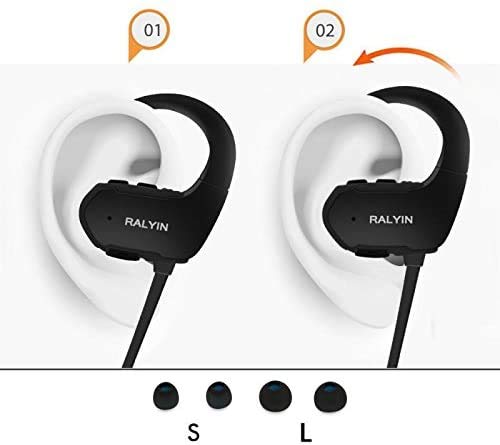 [Australia - AusPower] - Ralyin Bluetooth Headphones with Mic Sport Wireless Earbuds Built in Microphone Ear Hook Headset for Running Jogging Gym Workout Sweatproof Earphones Cordless Audifonos 8 Hours Play Time 