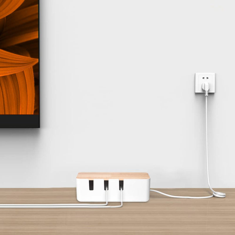 [Australia - AusPower] - Cable Management Box by Baskiss, 12x5x4.5 inches, Wood Lid, Cord Organizer for Desk TV Computer USB Hub System to Cover and Hide & Power Strips & Cords 