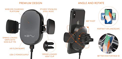 [Australia - AusPower] - Kenu Airframe Car Phone Mount Wireless Charger - Air Vent Cell Phone Holder - 360 Degree Pivot, Qi Fast-Charging - Extra Large Expandable Grip - Use with Latest iPhones, Samsung and Androids Vent Mount 