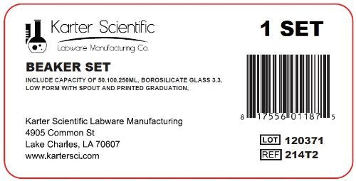 [Australia - AusPower] - Karter Scientific 214T2, 3.3 Boro, Griffin Low Form, Glass Beaker Set - 3 Sizes - 50ml, 100ml, 250ml 50 / 100 / 250mL STANDARD 