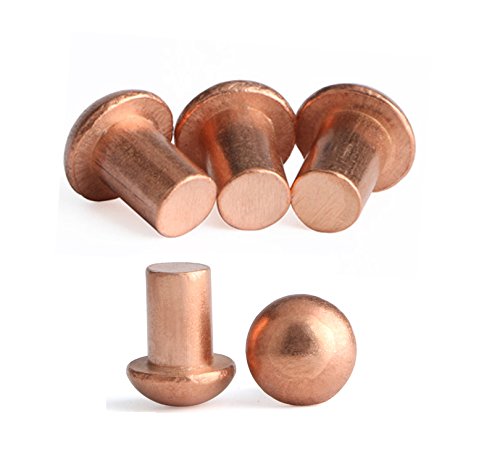 [Australia - AusPower] - YXQ 50 Pcs Copper Solid Rivets 1/4 Diameter 5/16 L Shank Copper Round Head Fasteners,M6x8 
